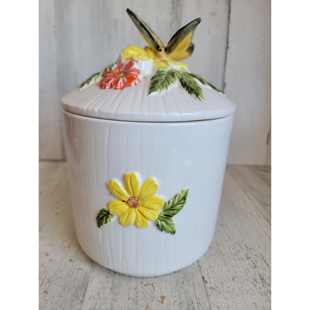 Vintage 3D butterfly kitchen canister jar unique floral home decor lidded - Picture 12 of 14